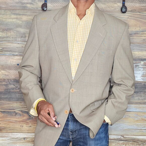Vitale Barberis Canonico Italy Dei Giovani Wool Beige Plaid Blazer Jacket 40R - Picture 8 of 10